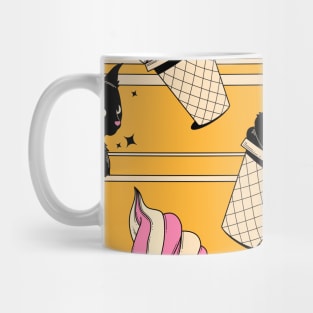 Ice Cream Black Cat Pattern in yellow Mug